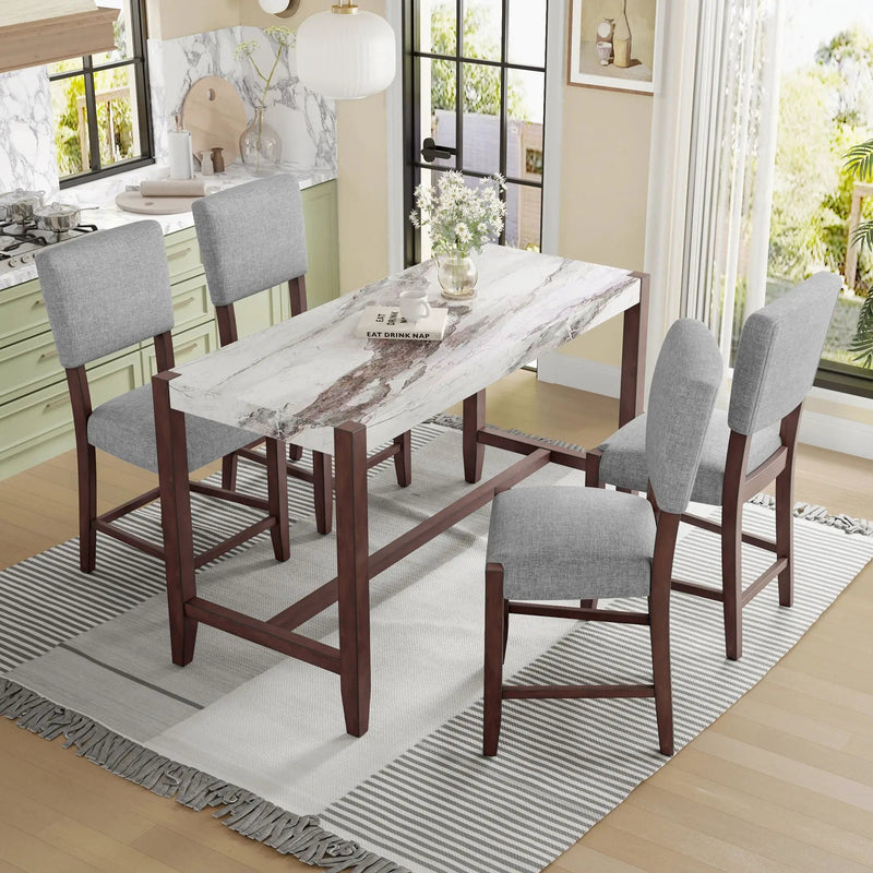 5 Piece Counter Height Dining Set With 4 Upholstered Chairs by Unique Piece Furniture