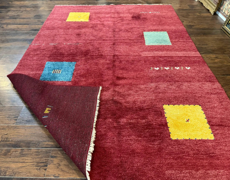 Modern Indo Persian Gabbeh Rug 7x10, Red, Tribal Area Rug by Jewel Rugs