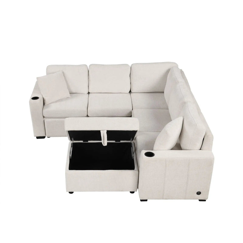 Sectional Sofa Convertible Pull-Out Sofa Bed With A Movable Storage Ottoman For Living Room by HouseOfZazla