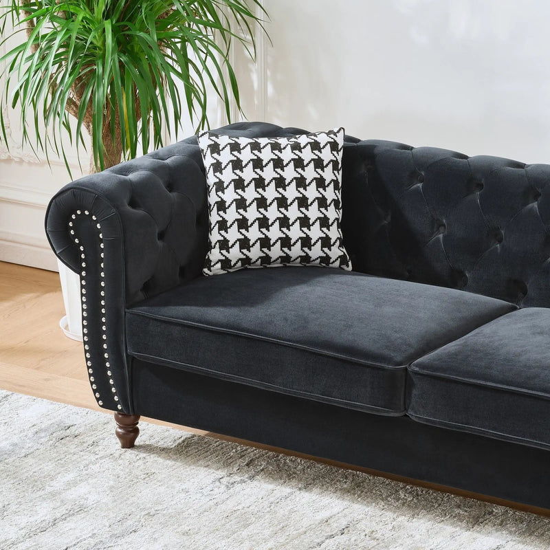 Chesterfield 3 And 2 Seater Upholstery Sofa With Roll Armrest & Nailhead Fabric Couch by HouseOfZazla