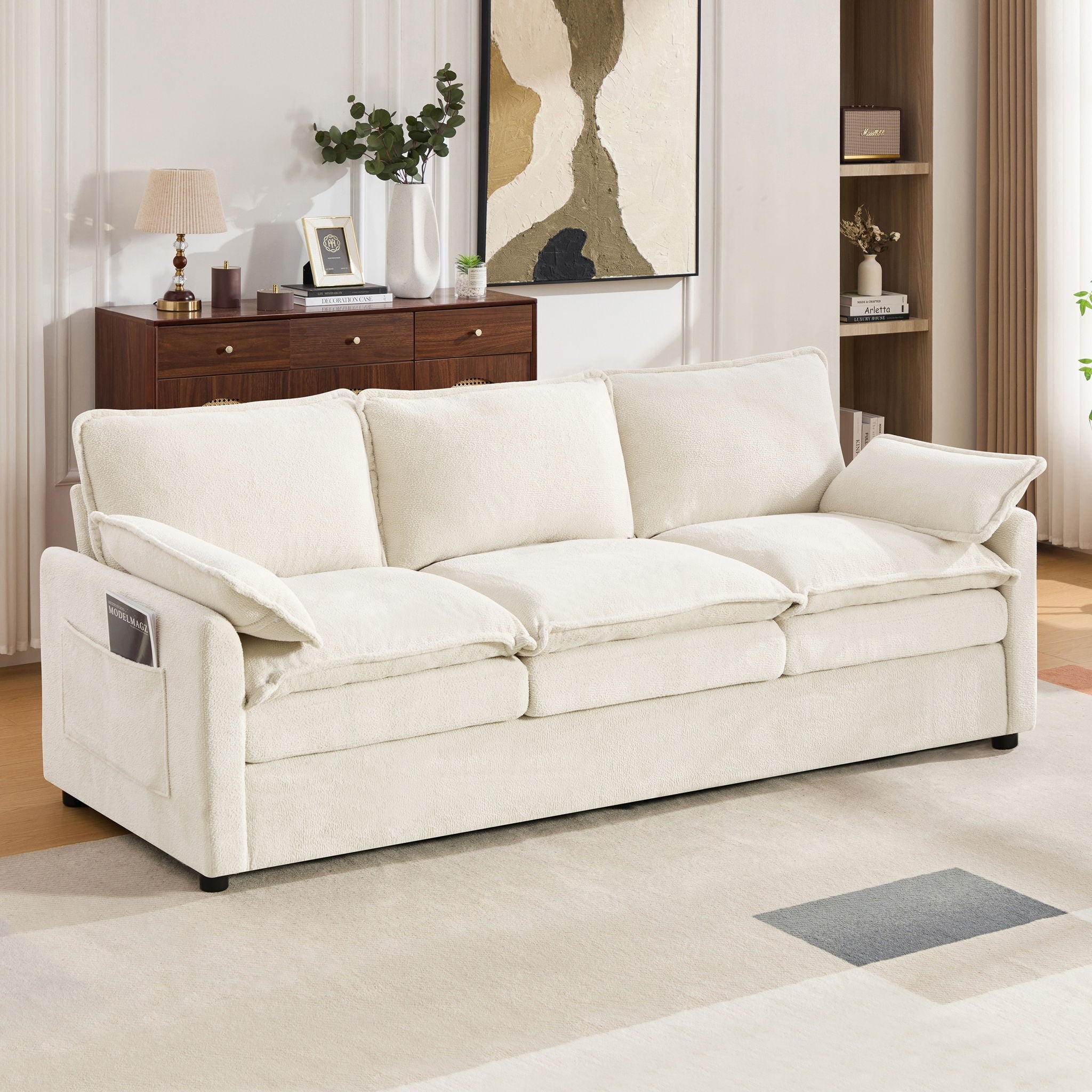 Modern 3 Seater Sofa With Side Storage Pockets For Living Room by HouseOfZazla
