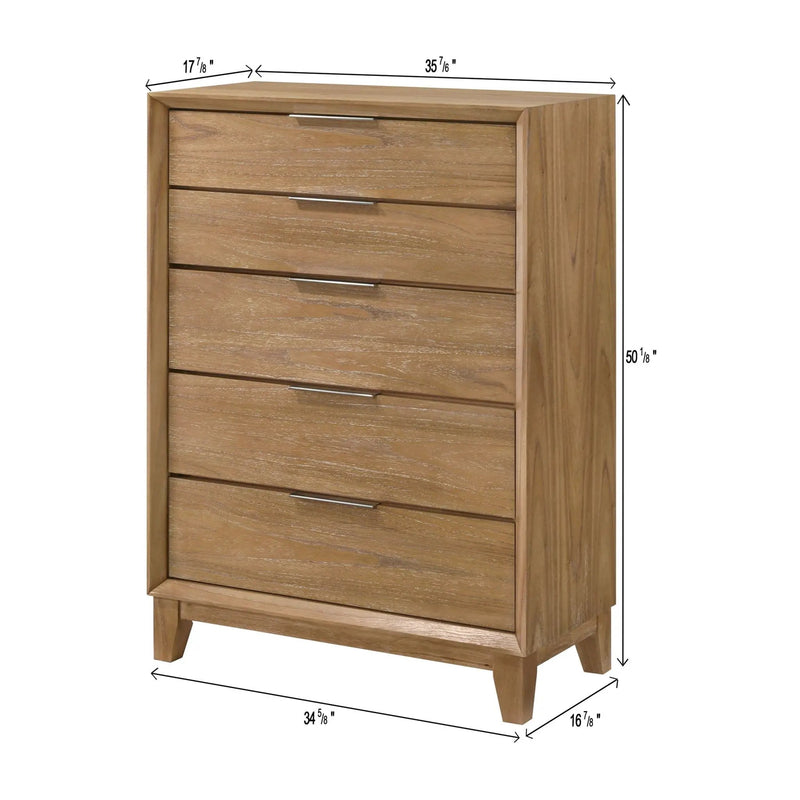 1 Piece 5 Drawer Tall Chest Bedroom Furniture - Natural Wood by Unique Piece Furniture