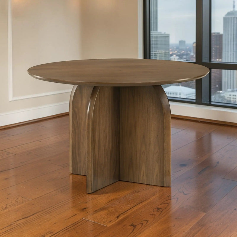 Delmon - Round Dining Table - Dark Walnut by HouseOfZazla