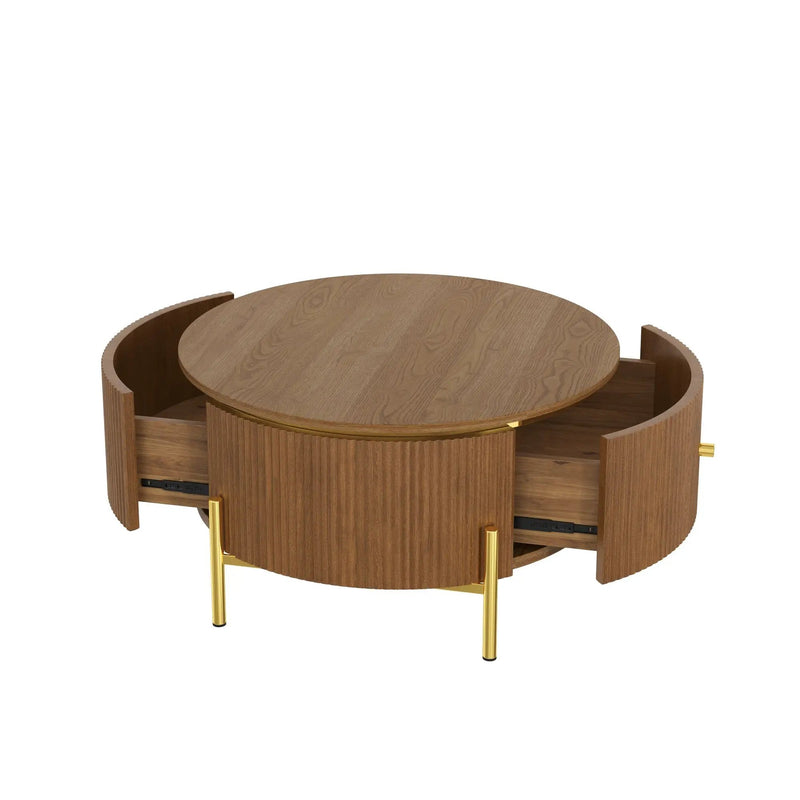 Modern Round Coffee Table with 2 Large Drawers Storage Accent Table by HouseOfZazla