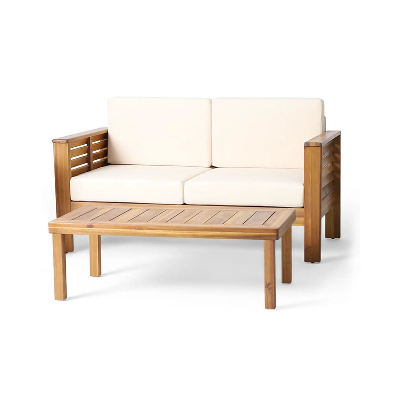 Acacia Wood Loveseat And Coffee Table Set With Cushions by HouseOfZazla