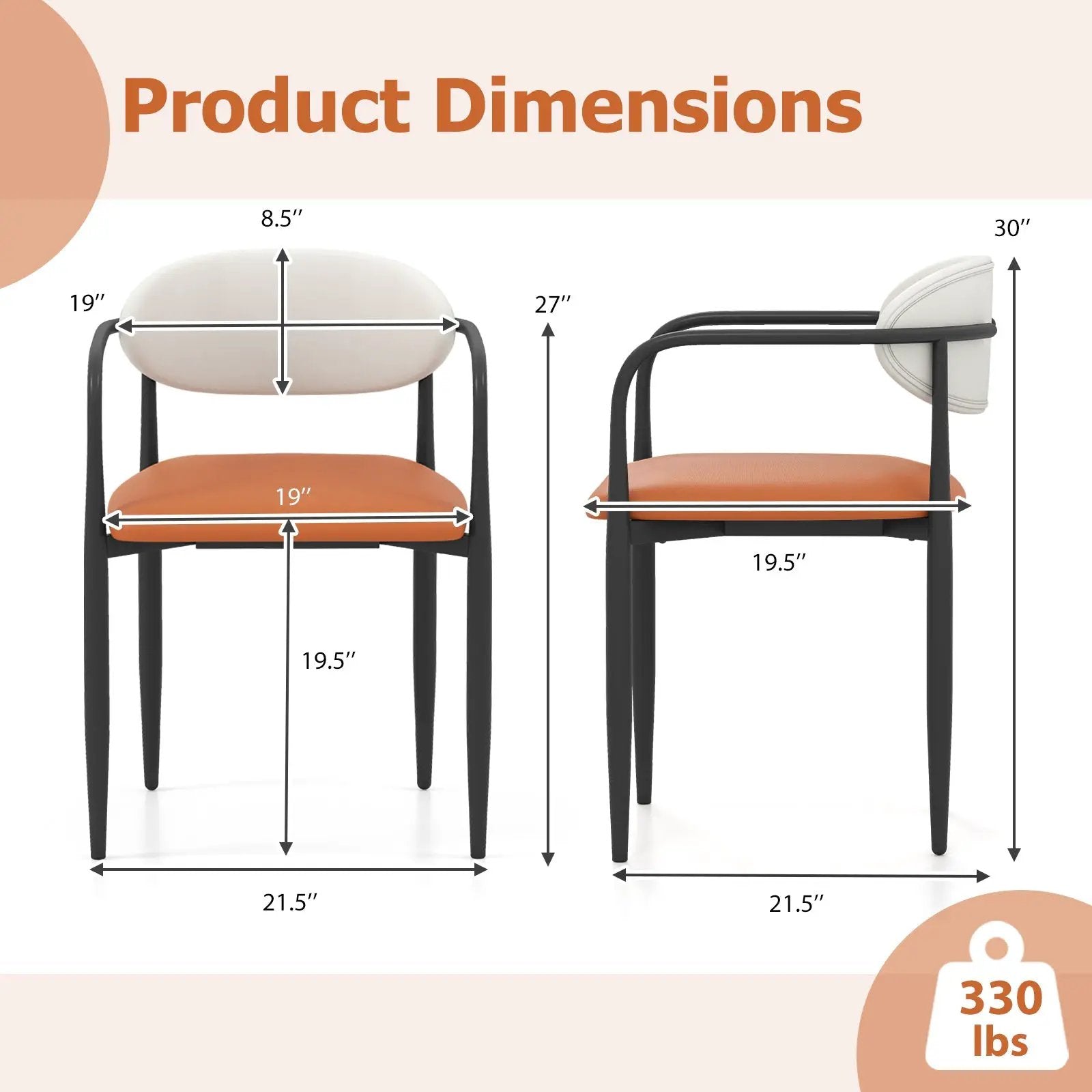 Modern Dining Chairs Set of 2 with Padded Seat and Curved Back by DirectDeals