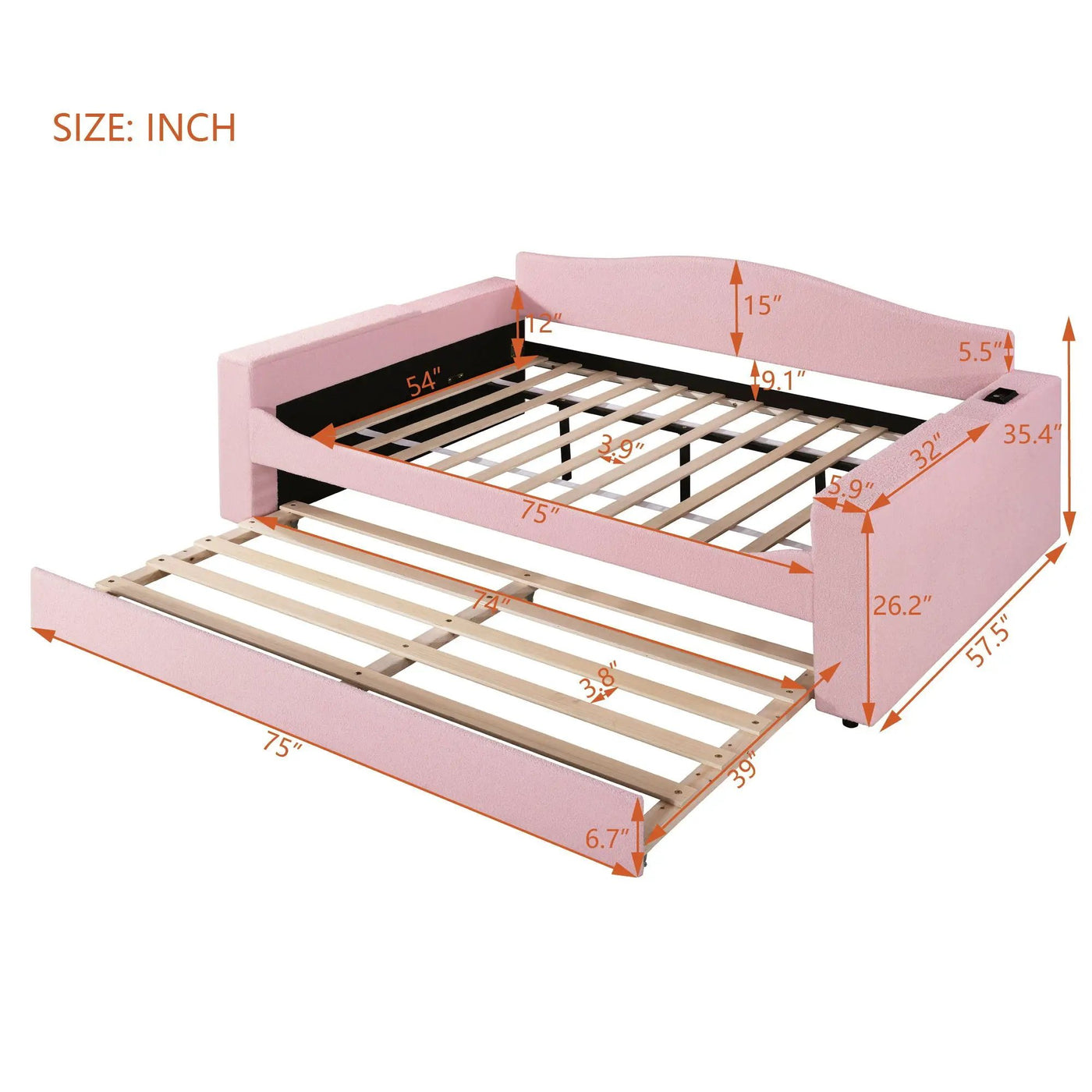 Upholstered Daybed With Storage Armrests, Trundle And Latest Integrated tooth Audio System by HouseOfZazla