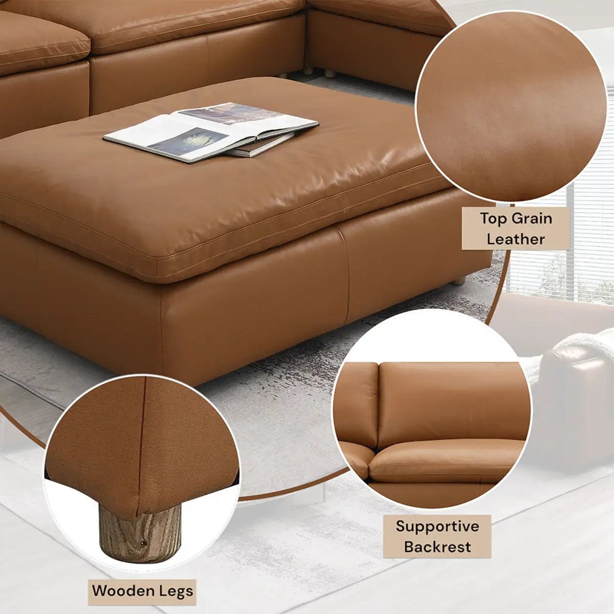 Brighton - Ottoman - Brown Top Grain Leather by Unique Piece Furniture