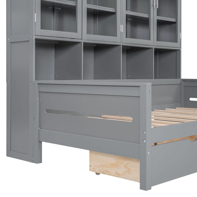 Daybed With Glass Door Storage Cabinets, Built In LED Lighting And Shelves by HouseOfZazla