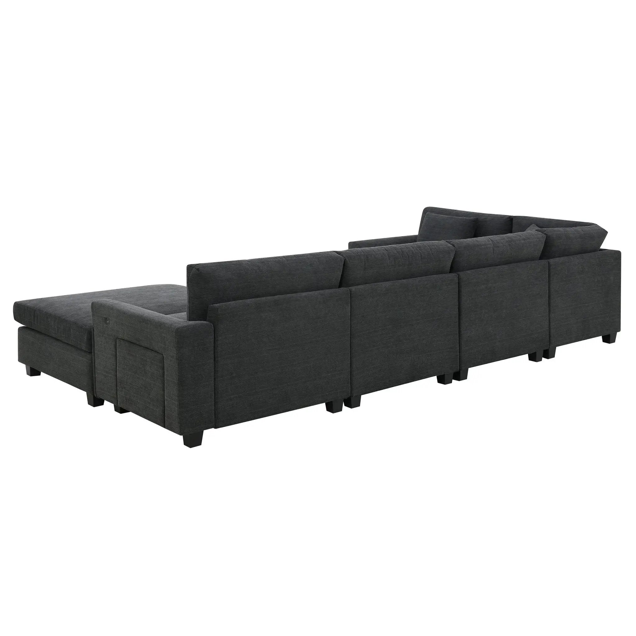 U Shaped Sectional Sofa 6 Seat Couch Set With Oversized Ottoman, Hidden Armrest Storage And Cup Holders USB Charging Ports Wide Seat Sofa by HouseOfZazla