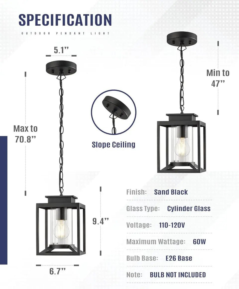 Brand New Osimir Outdoor Pendant Light for Porch, 1-Light Black Hanging Porch Light Modern Exterior Hanging Lantern with Cylinder Glass and Adjustable Chain for Gazebo, 2353/1H by Selzalot