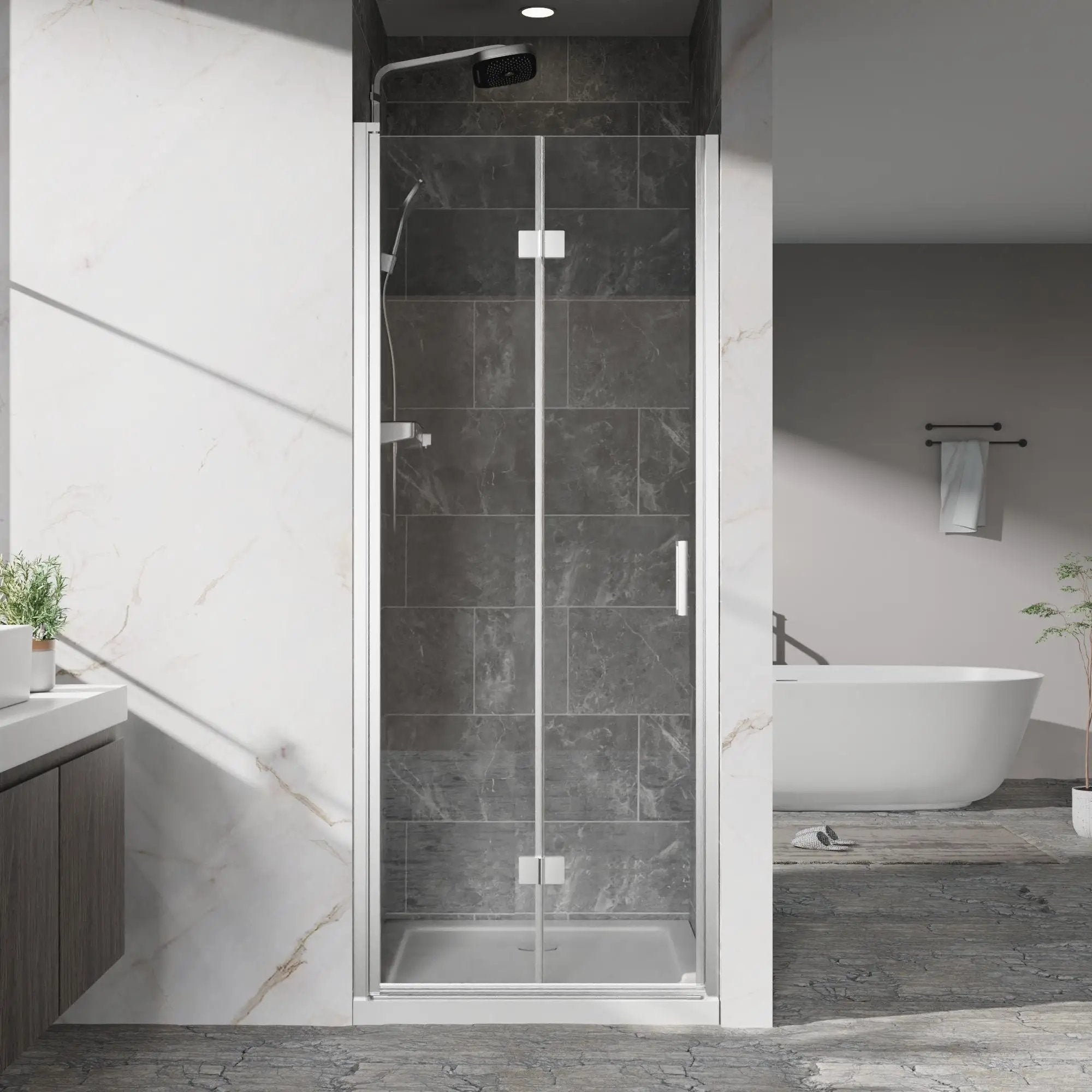 Frameless Bi Fold Shower Doors 30" W X 72" H - Chrome by HouseOfZazla