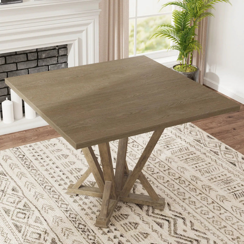 Modern Farmhouse Square Counter Table Solid Wood Rubberwood Antique Finishing Rustic Look Distressed Look Wire Brushed For 4 Seaters - Grayish Brown by Unique Piece Furniture
