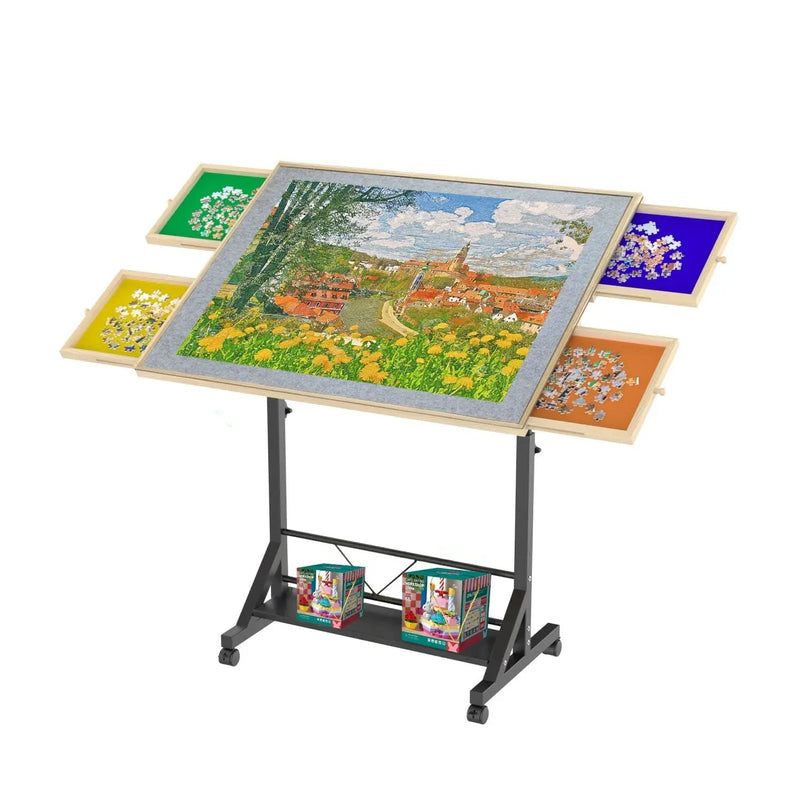 360 Degree Tilting Wooden Puzzle Table With Adjustable Height and Storage by HouseOfZazla