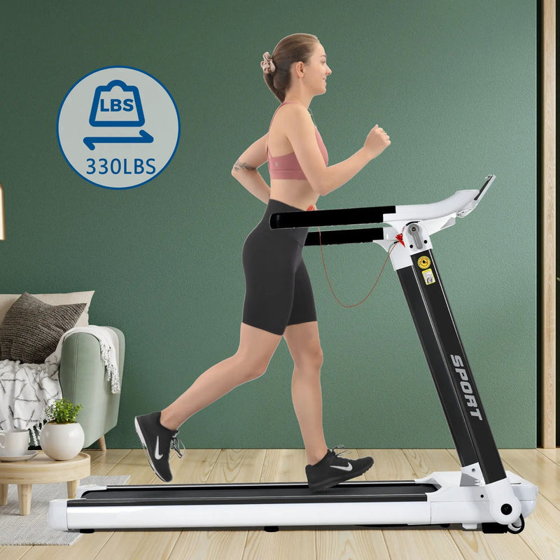 Portable Compact Treadmill, Electric Motorized 3.5Hp, 14Km / H, Medium Running Machine Motorised Gym 330Lbs, Foldable For Home Gym Fitness Workout Jogging Walking, Bluetooth Speaker App Fitime - White by HouseOfZazla