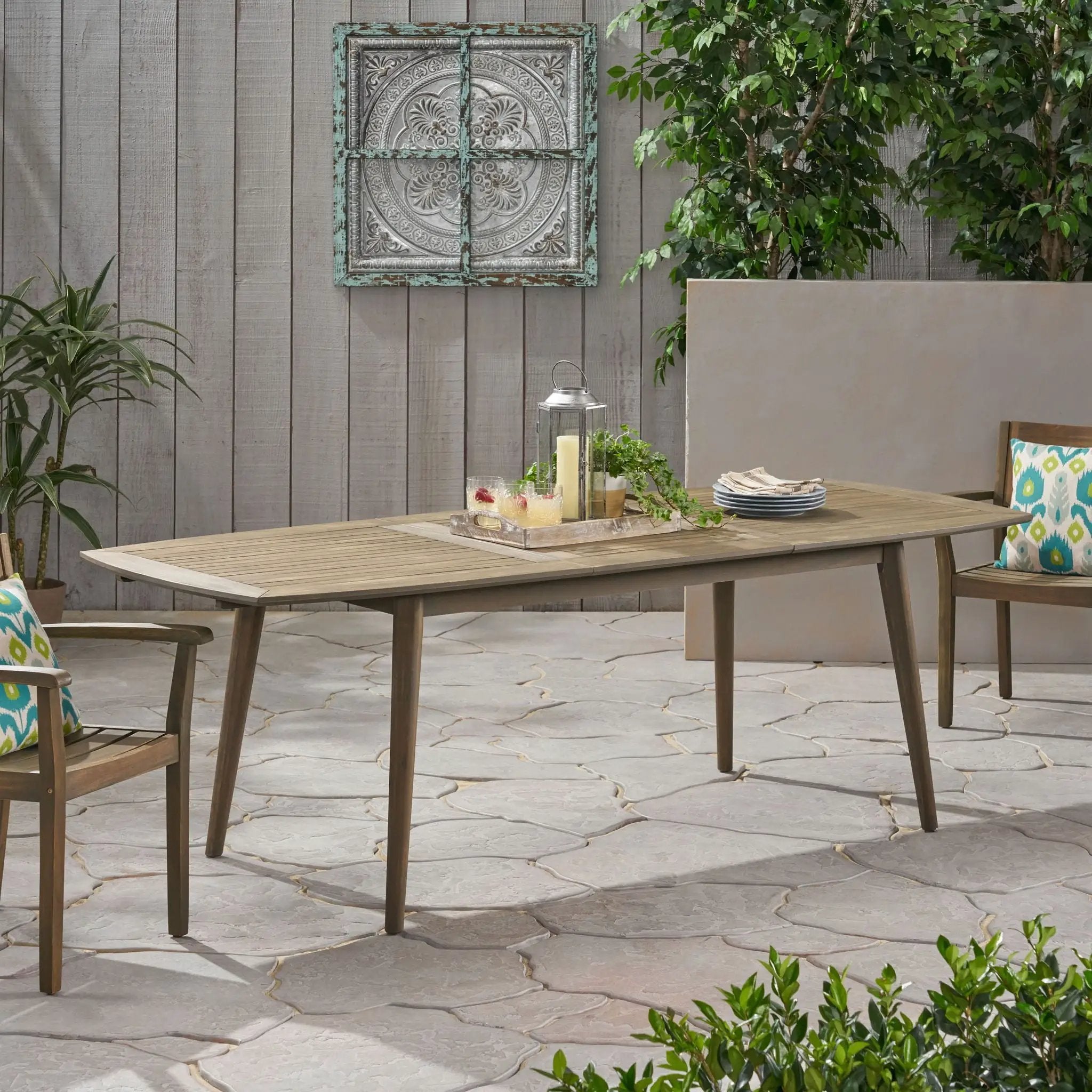 Placidity Outdoor Expandable Dining Table with Slatted Tabletop and Tapered Legs by HouseOfZazla