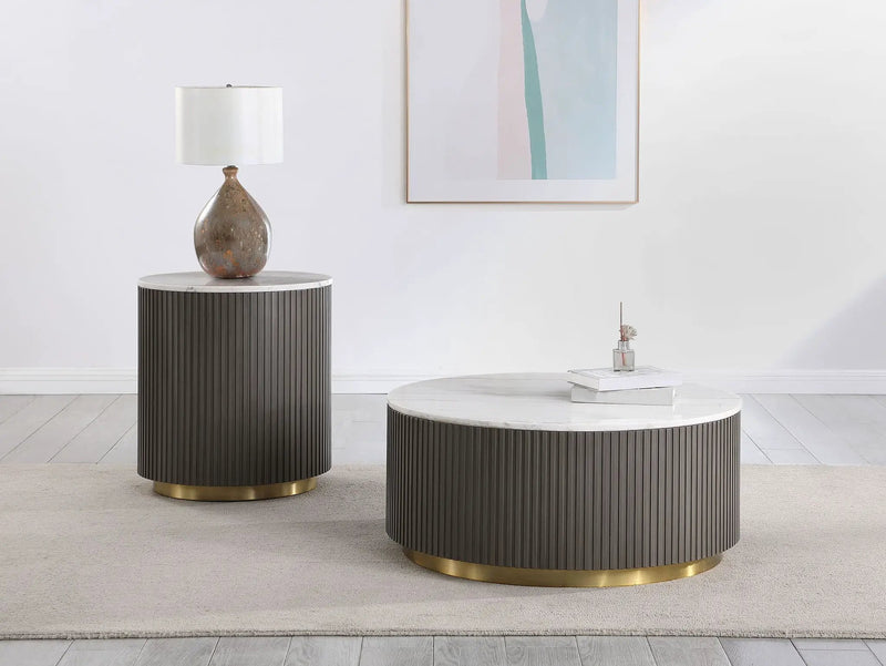 Jason Round White Marble Top Coffee Table Charcoal by Unique Piece Furniture