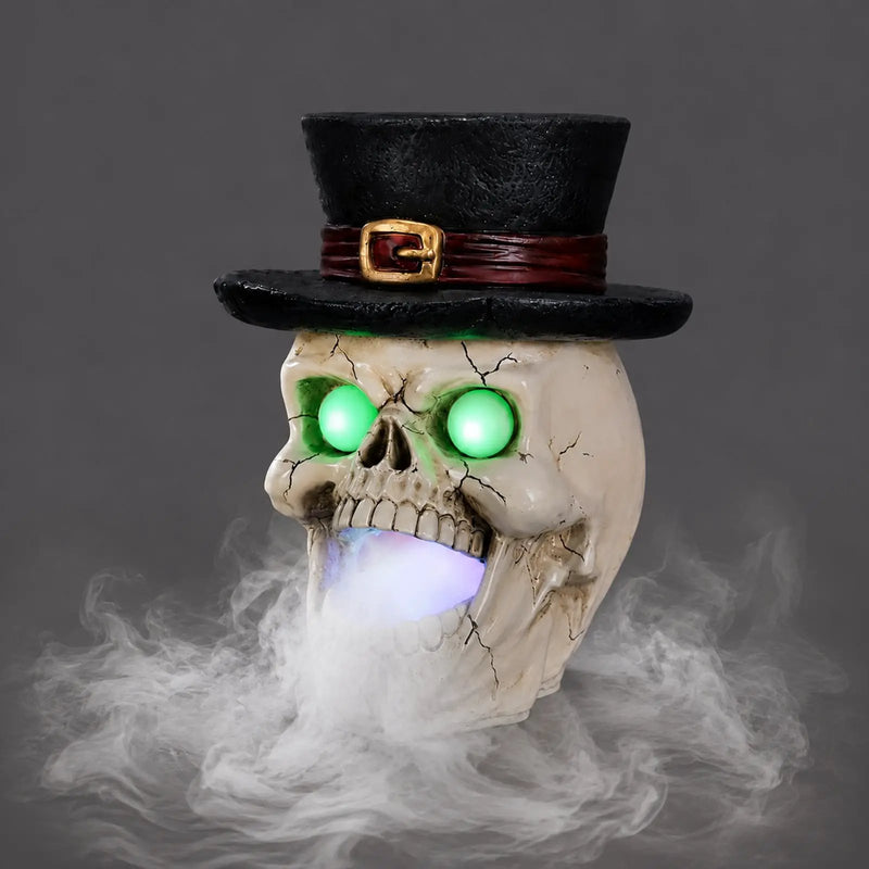 LED Light-Up Skull with Top Hat & Mist Maker by HouseOfZazla