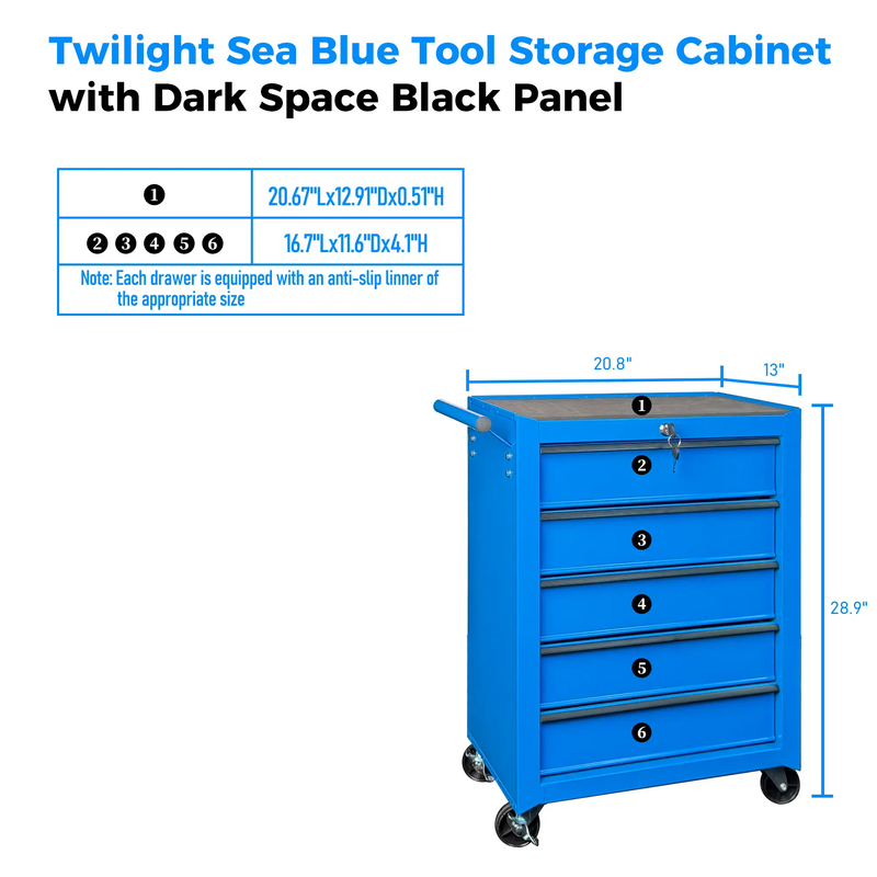 Rolling Metal Tool Chest with 5 Drawers, Blue by HouseOfZazla