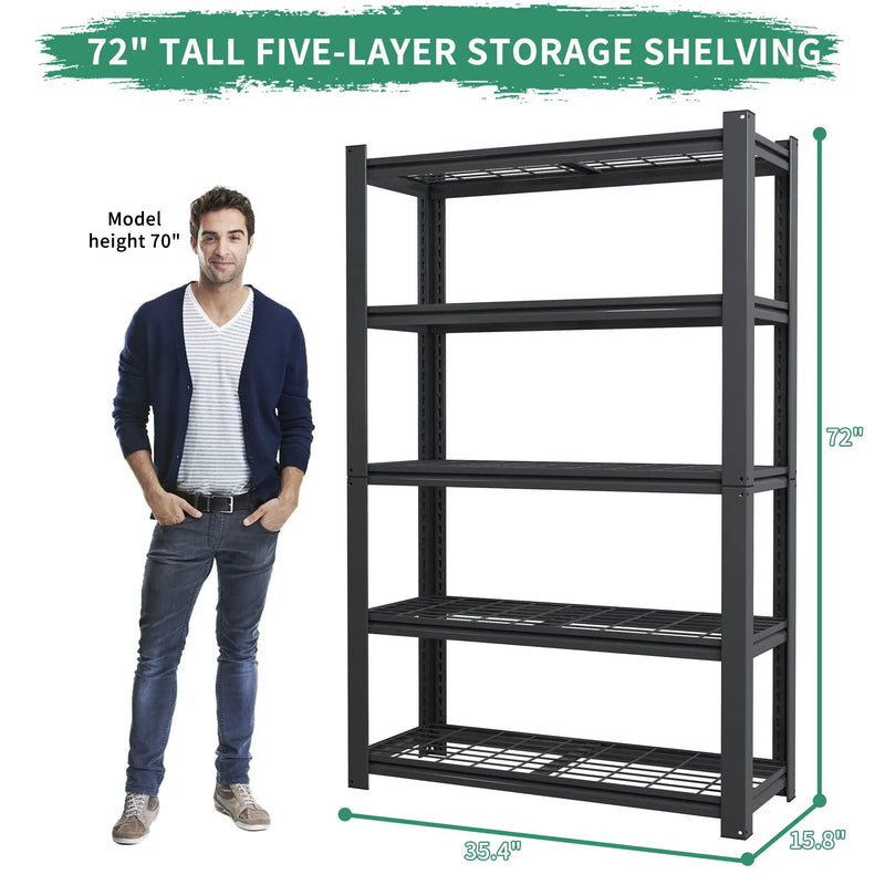 Heavy Duty 5 Tier Adjustable Metal Mesh Storage Rack With 2000 Lbs Capacity - Brushed Nickel by HouseOfZazla