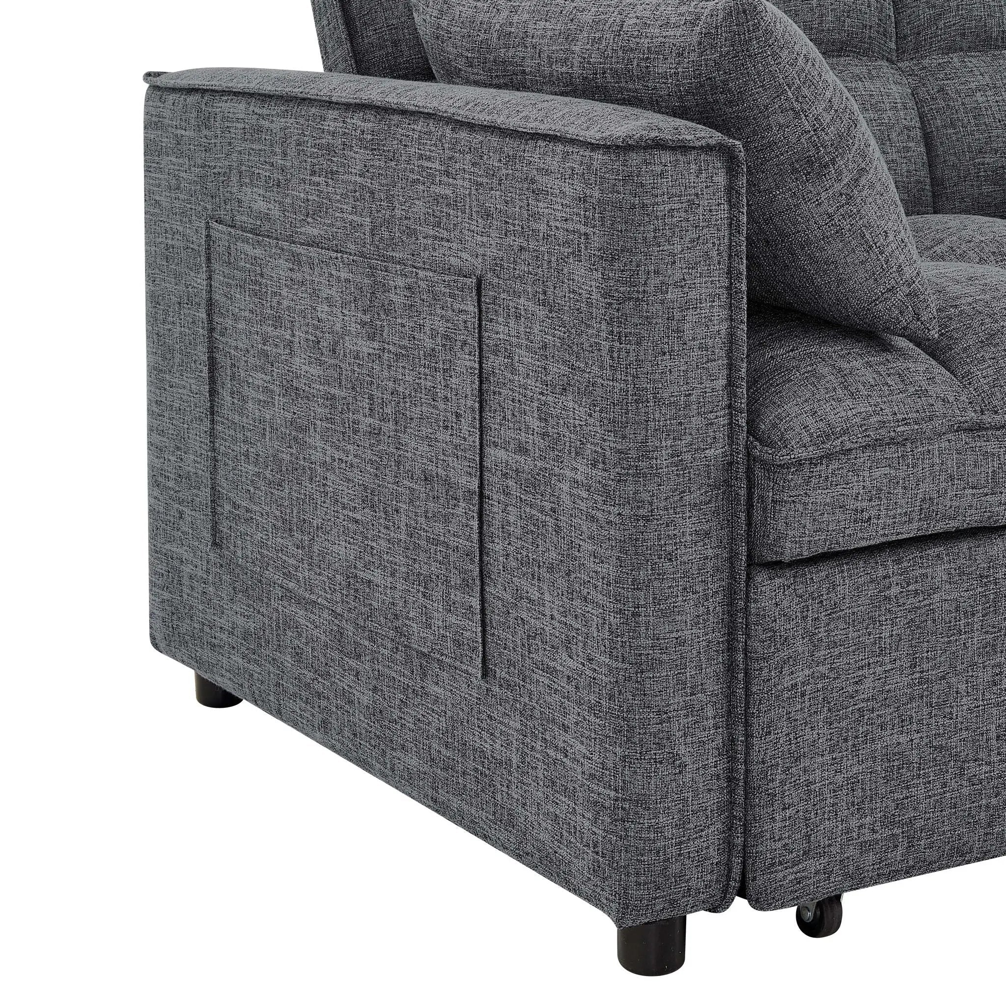 Sienna - Tufted Convertible Sleeper Sofa With Chaise - Gray by HouseOfZazla