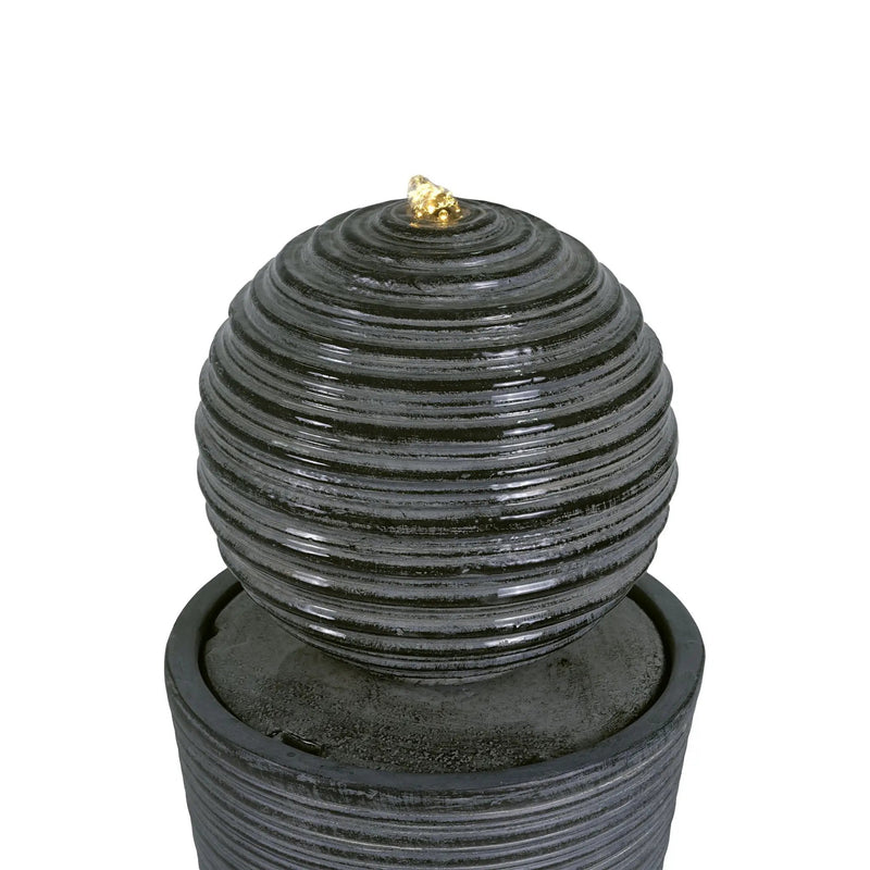 31.5" Tall Striped Column Fountain With LED Light Design For Outdoor Spaces - Gray by HouseOfZazla
