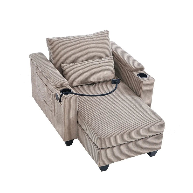 Convertible Chaise Lounge Sofa Chair With USB Ports, Cup Holders, Phone Holder And Storage by HouseOfZazla