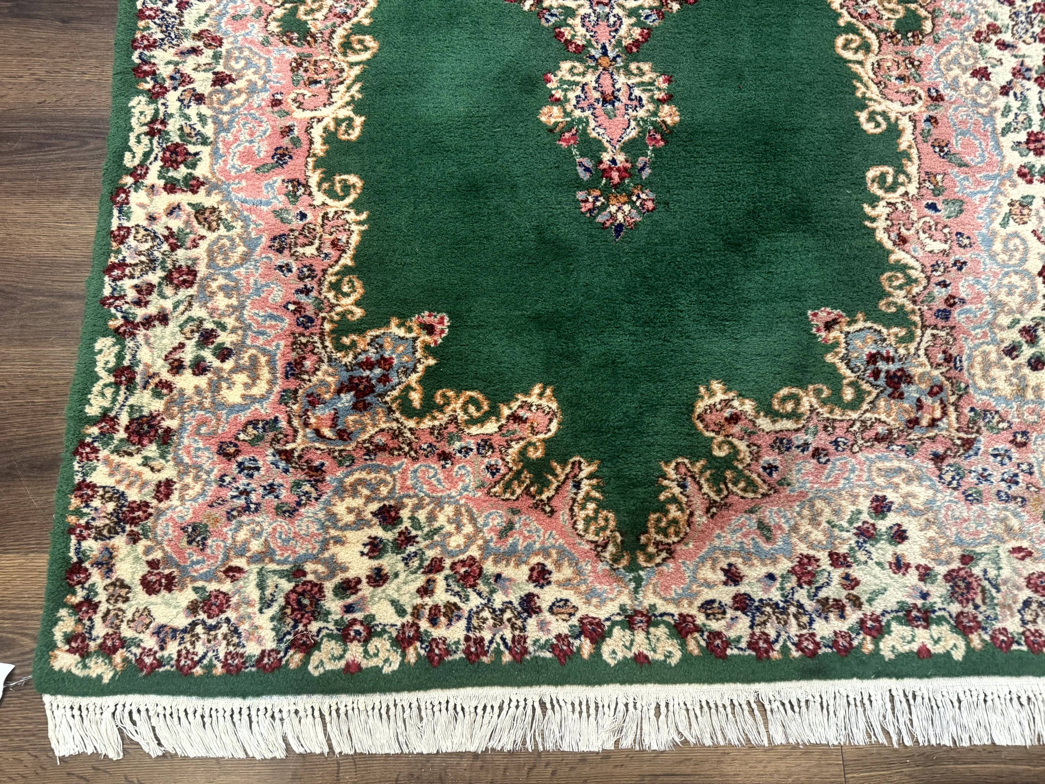 Green Persian Kerman Rug 4x6, Semi Open Field, Green & Cream, Vintage by Jewel Rugs
