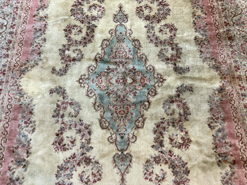 Karastan Rug 8.8 x 12, Pastel Ivory Kirman Rug #784, Wool Karastan Carpet, Original 700 Series, Vintage Karastan Area Rug, Discontinued by Jewel Rugs
