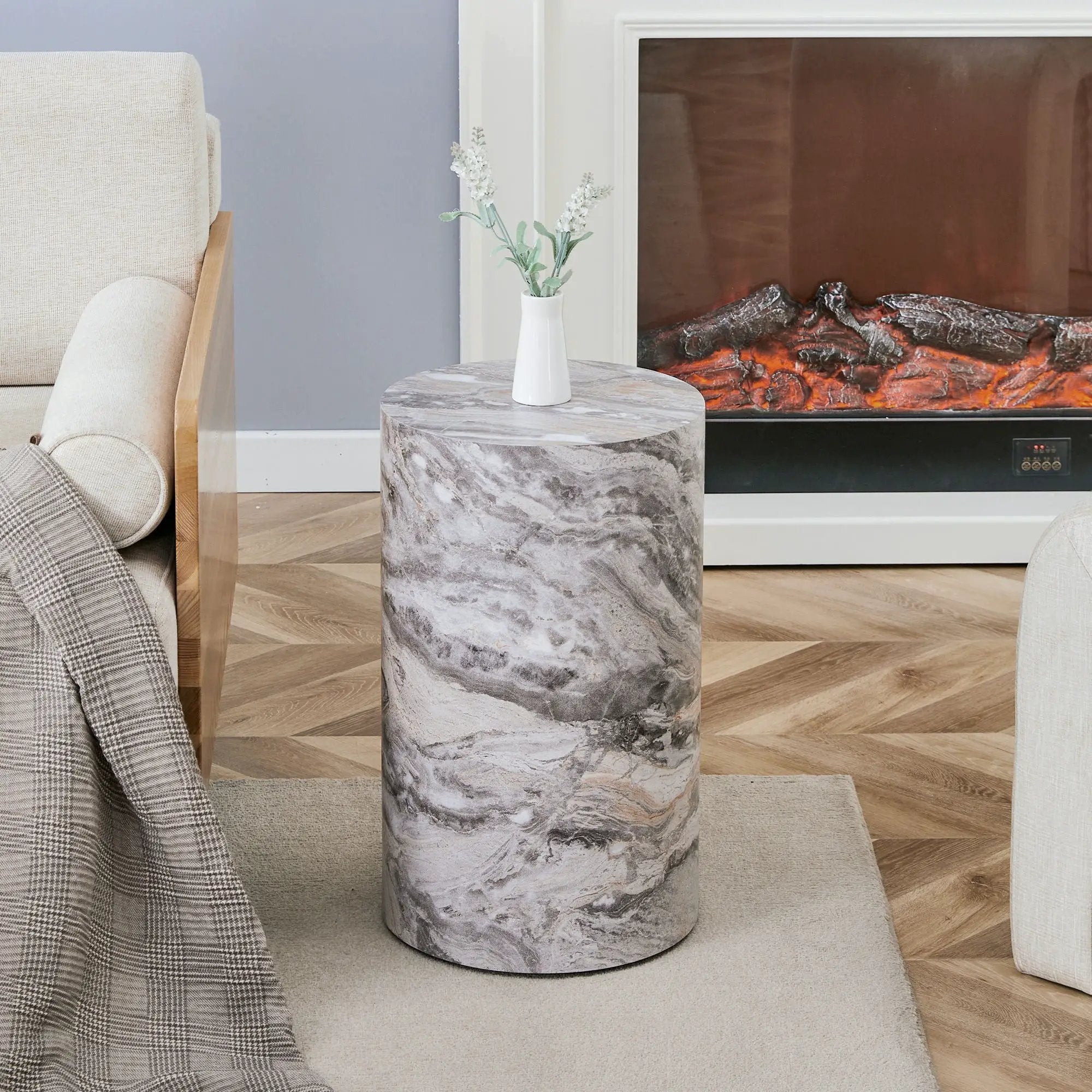 Simple Marble Textured Cylindrical Coffee Table Material - Gray by HouseOfZazla