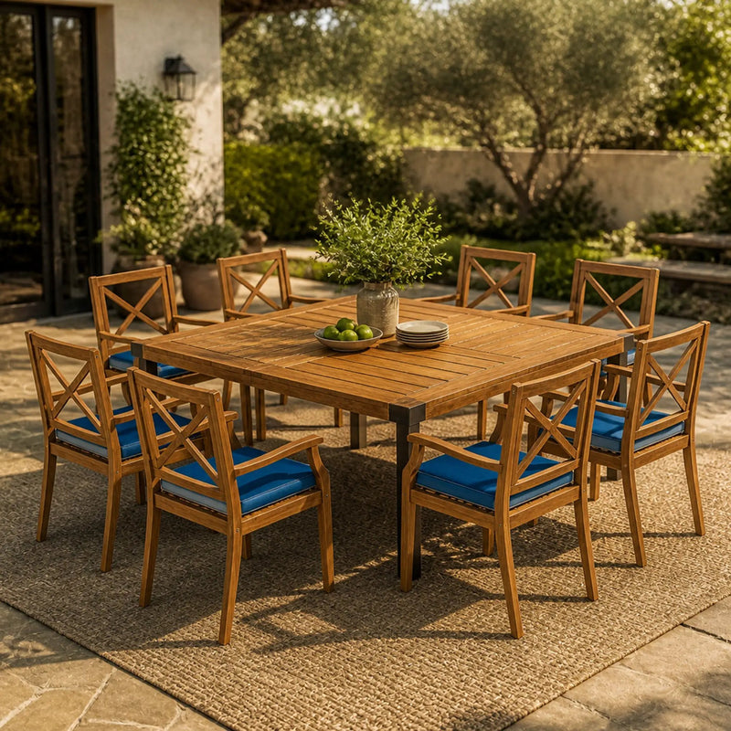 9-Piece Acacia Wood Outdoor Patio Dining Set by HouseOfZazla