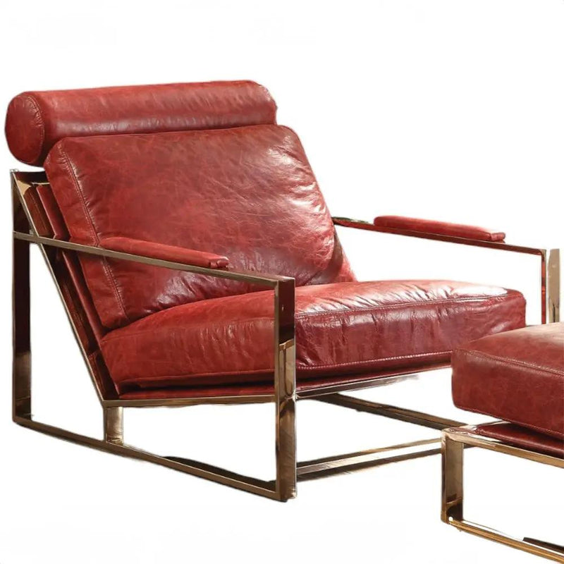 Quinto - Accent Chair - Antique Red Top Grain Leather & Stainless Steel by Unique Piece Furniture