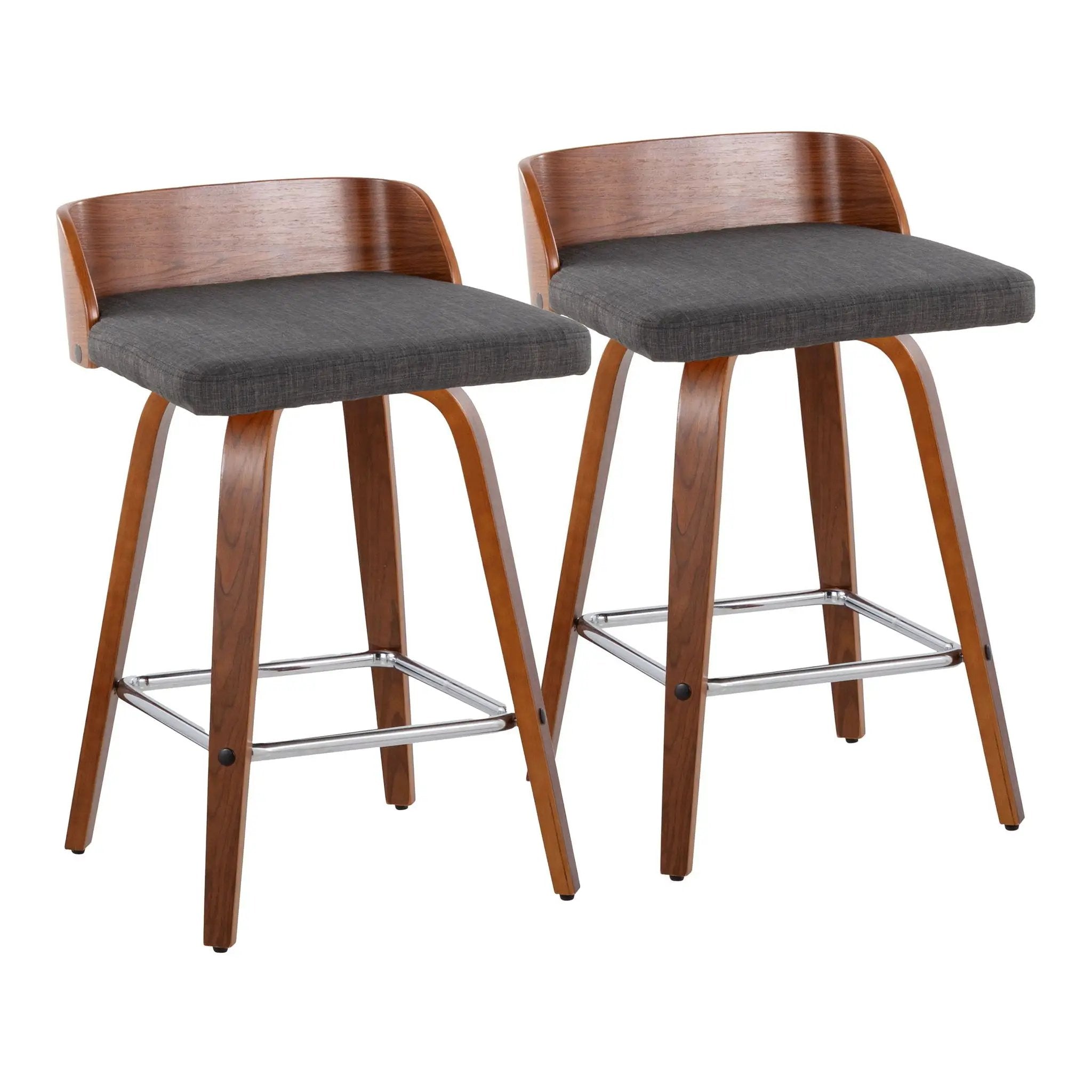 Maya - Mid Century Modern Fixed Height Counter Stool & Swivel With Square Footrest (Set of 2) by HouseOfZazla