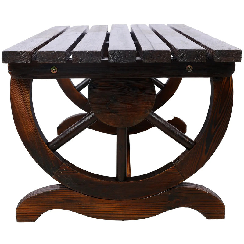Outdoor Rustic Wooden Bench with Wagon Wheel Legs by HouseOfZazla