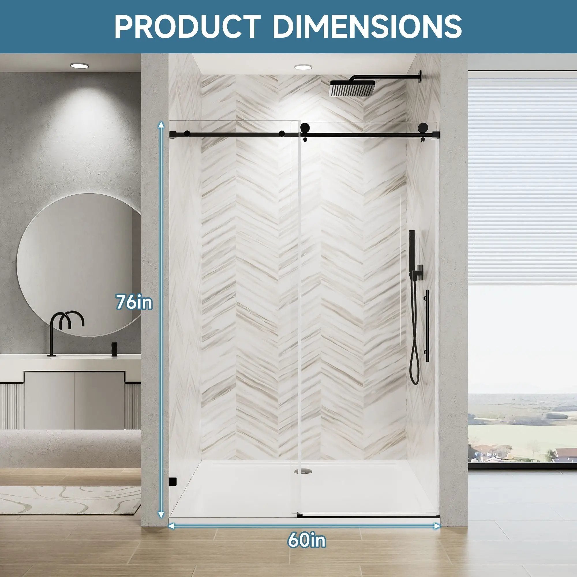 Frameless Single Sliding Soft Close Shower Door, 5 / 16" Clear Nano Coated Tempered Glass And 304 Stainless Steel Handle - Matte Black by HouseOfZazla