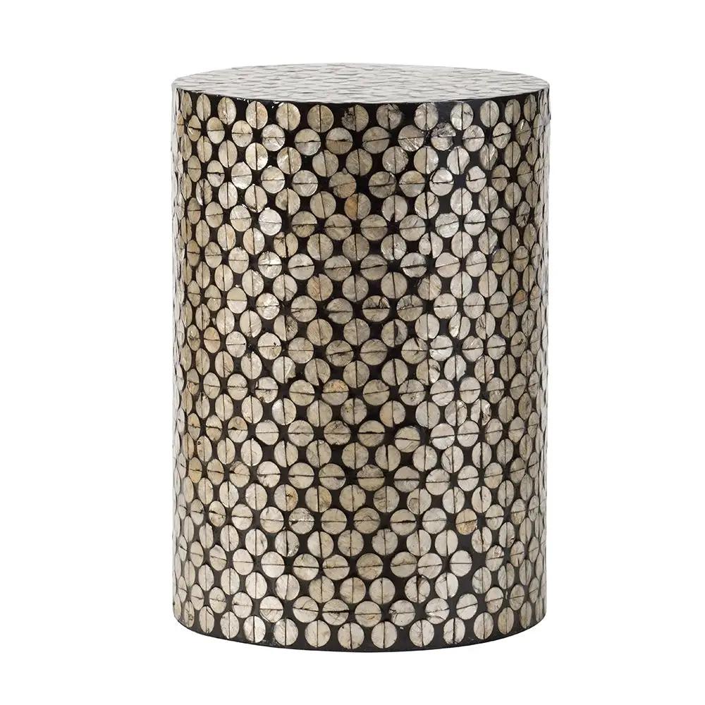 D14x20" Cylindrical Garden Capiz Stool Black/Gold by HouseOfZazla