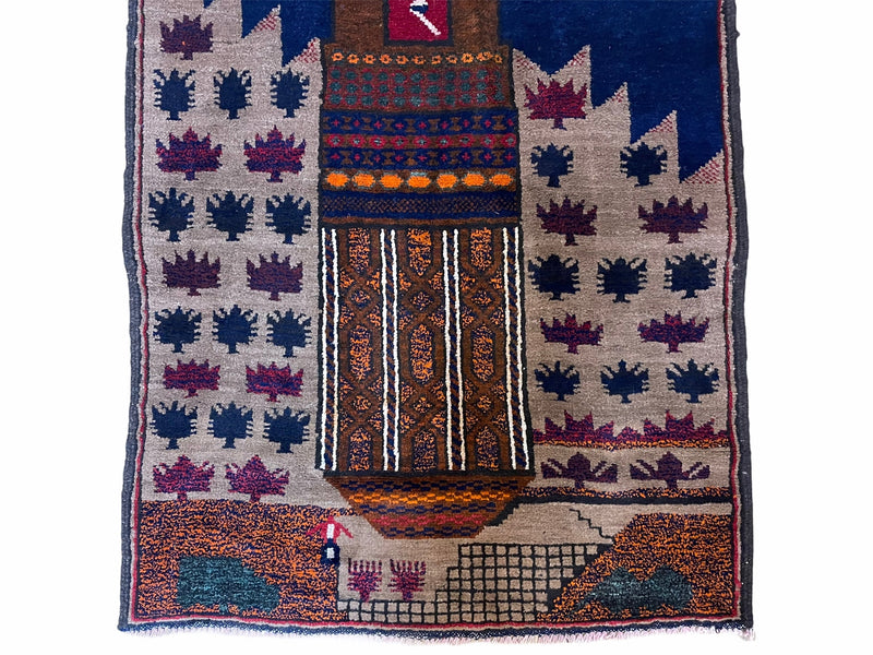 3 X 4.5 Vintage Handmade Tribal Wool Rug Baluchi Rug Afghan Rug Red Blue Beige by Jewel Rugs