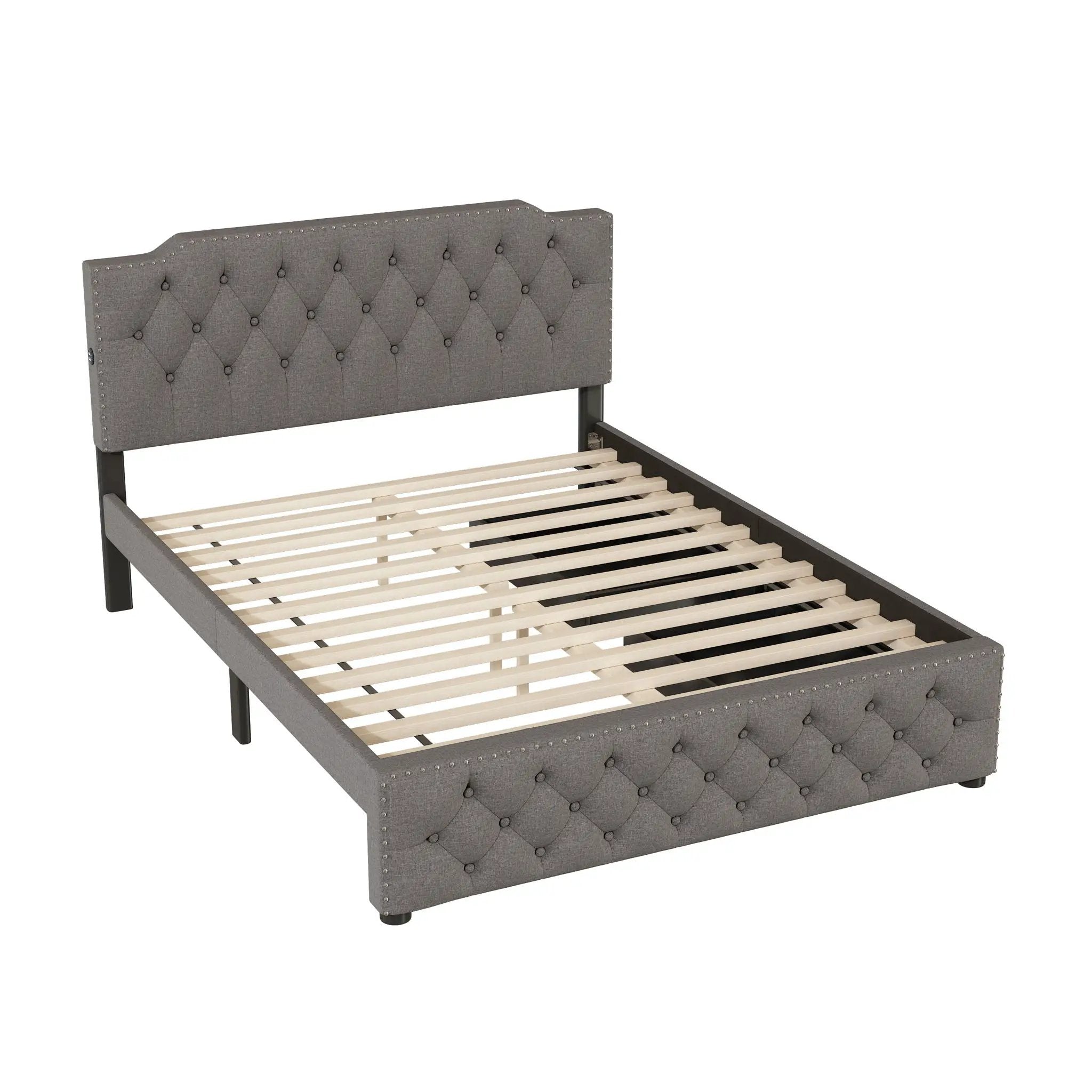 Upholstered Platform Bed With 2 Drawers And 2 Sets Of USB Ports On Each Side, Fabric by HouseOfZazla