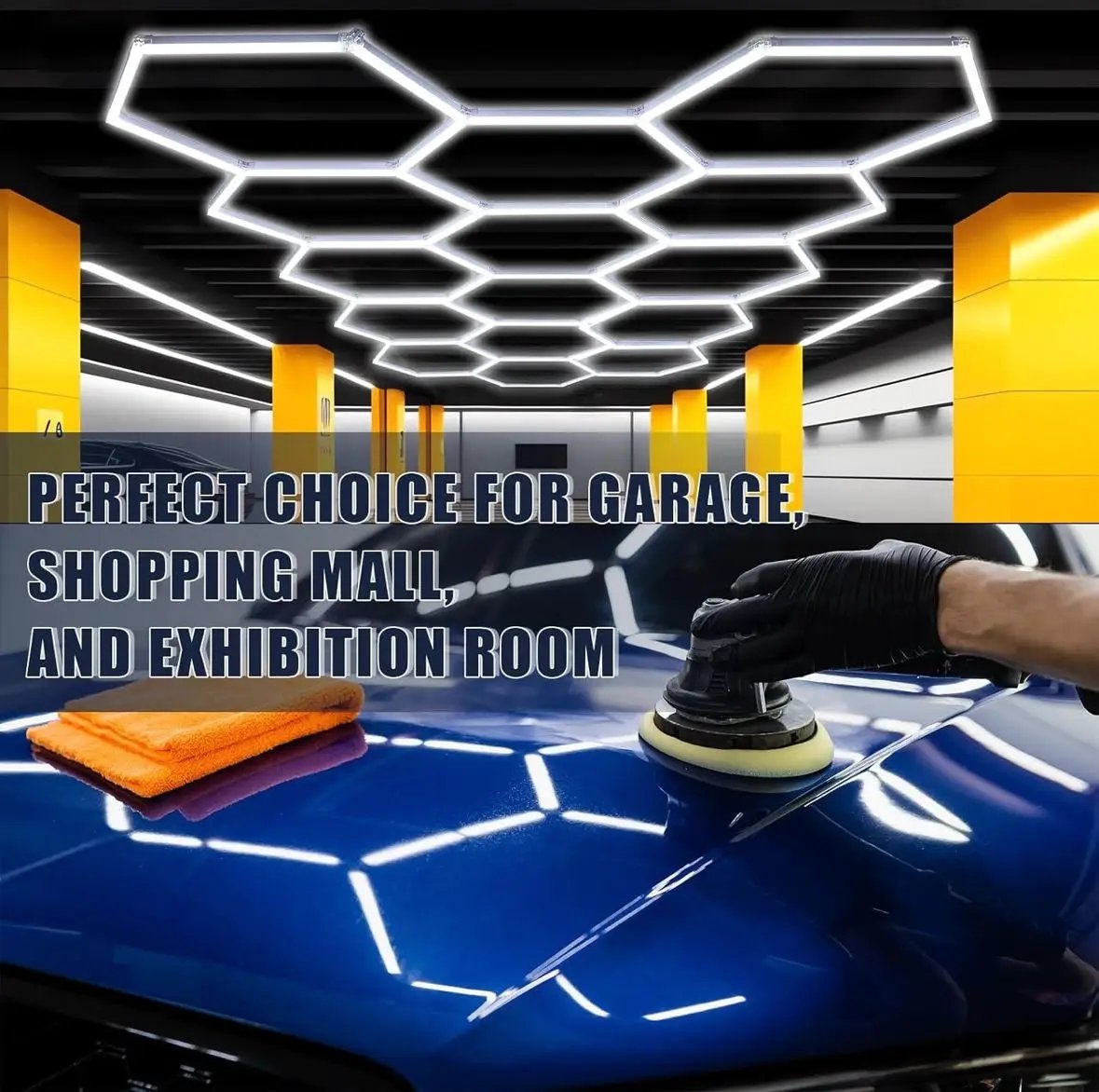 Open Box Baquler 15 Hexagon LED Garage Light System Honeycomb LED Shop Lights with White Border for Garage Workshop Car Detailing Shop Exhibition Hall by Selzalot
