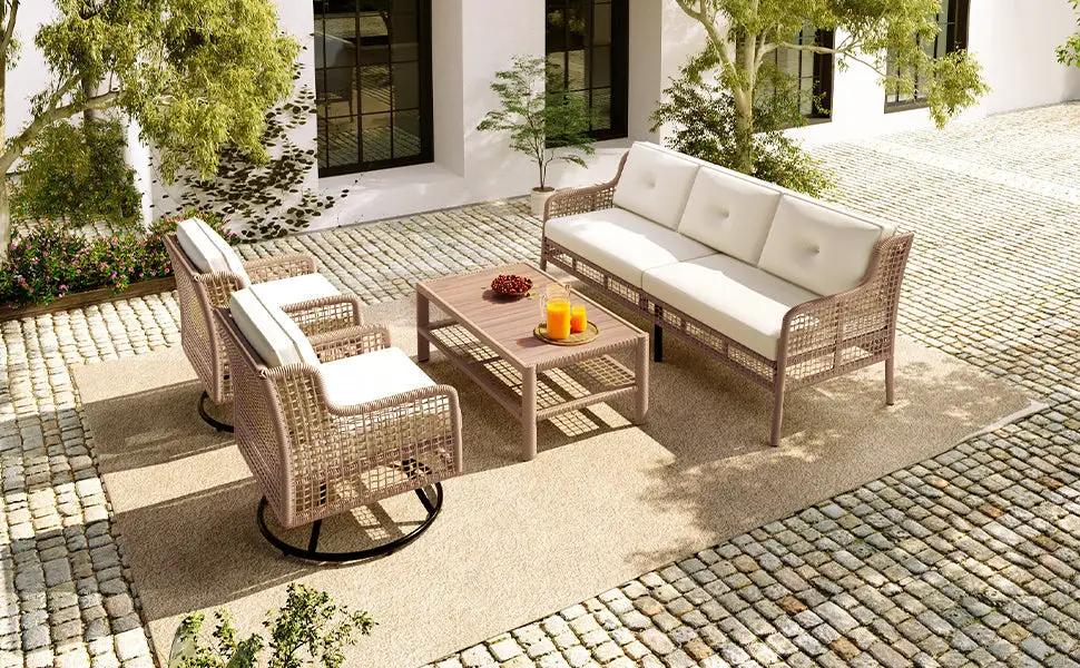 4 Pieces Patio Furniture Set with Swivel Chairs by HouseOfZazla