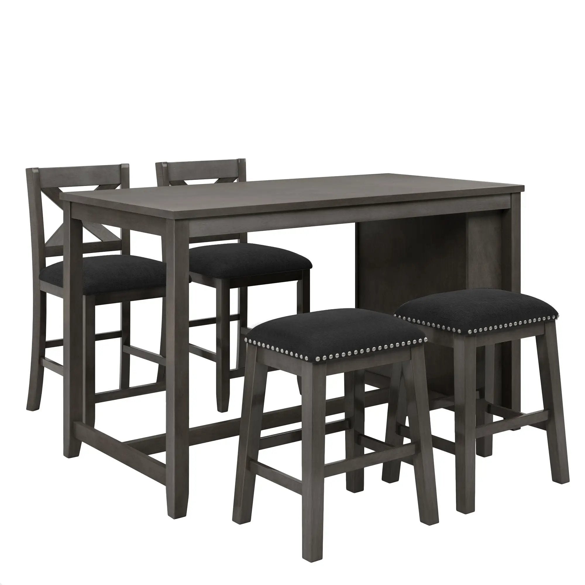 5 Pieces Counter Height Rustic Farmhouse Dining Room Wooden Bar Table Set With 2 Stools And 2 Chairs by HouseOfZazla