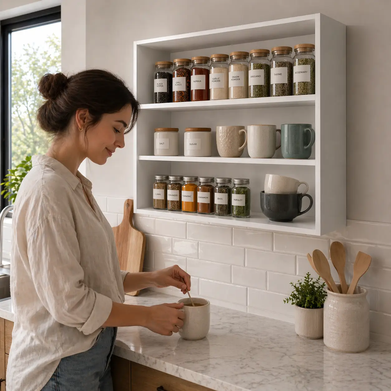 Chinle Wall Cabinet in Melamine with Open Storage by HouseOfZazla