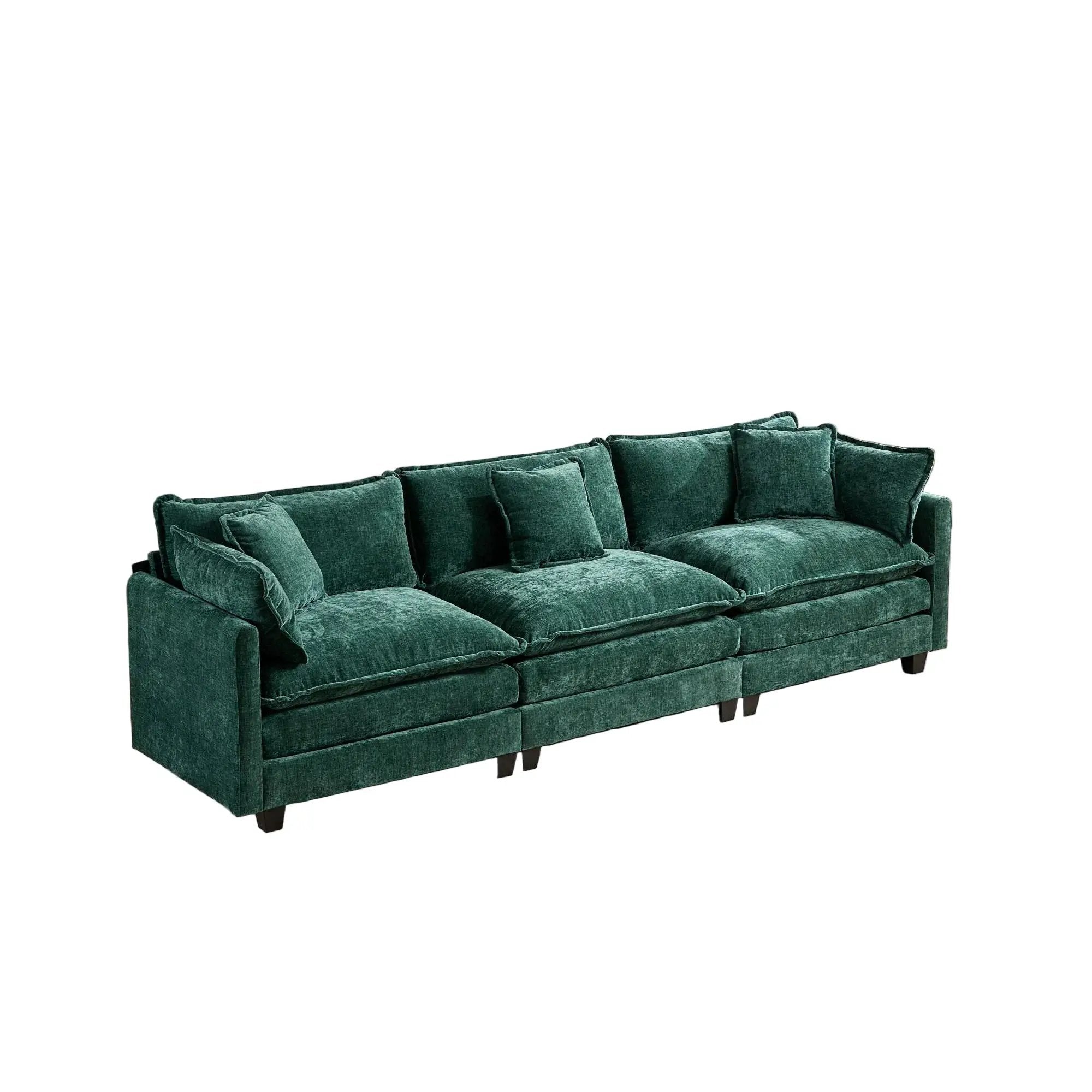 Cloud 3 Seats Sofa (Ottoman is not included) Chenille Fabric in Green by BLAKHOM