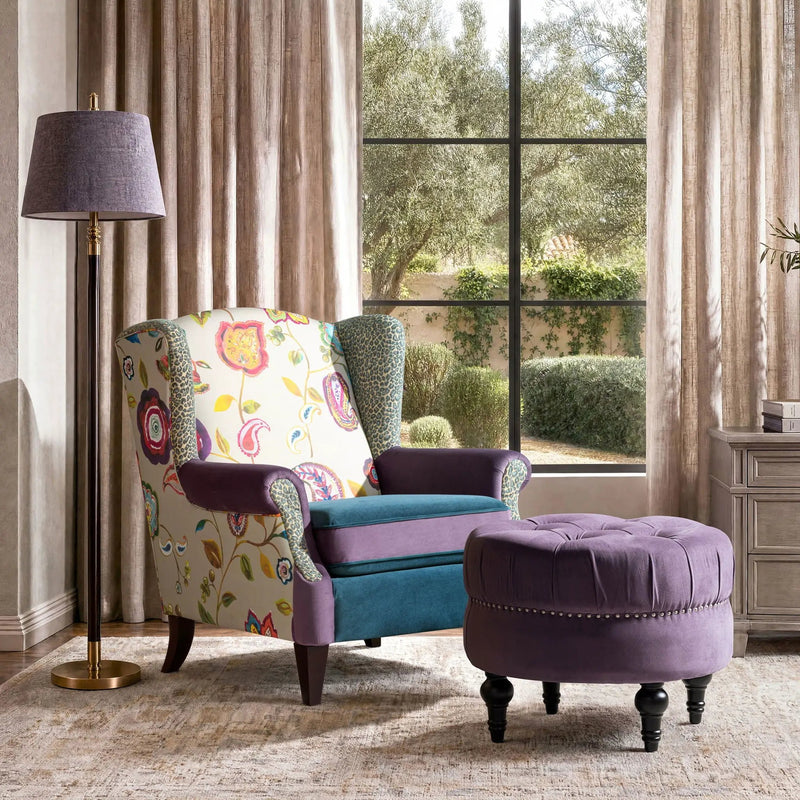 Dawn - Tufted Round Ottoman Nailhead Accents - Purple by Unique Piece Furniture