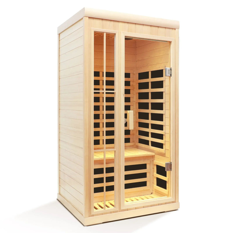 Deluxe Version Plus 1 Person Far Infrared Hemlock Sauna Room With LED Colour Lights - Natural by HouseOfZazla