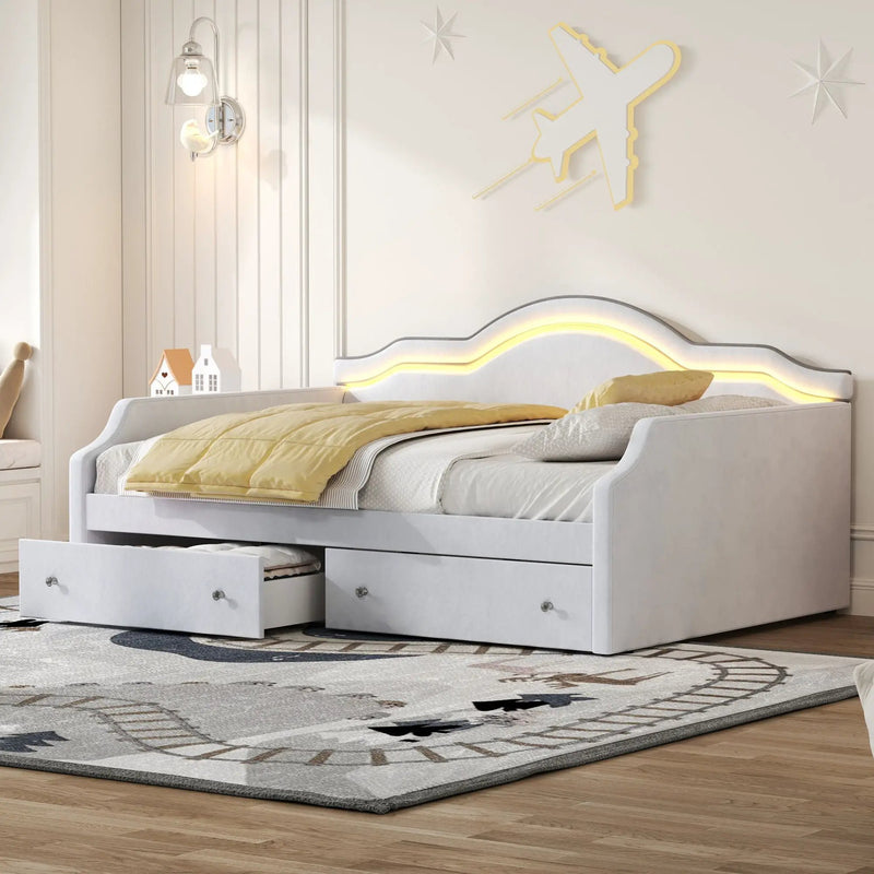 Upholstered Daybed With LED Lights And 2 Drawersme by HouseOfZazla