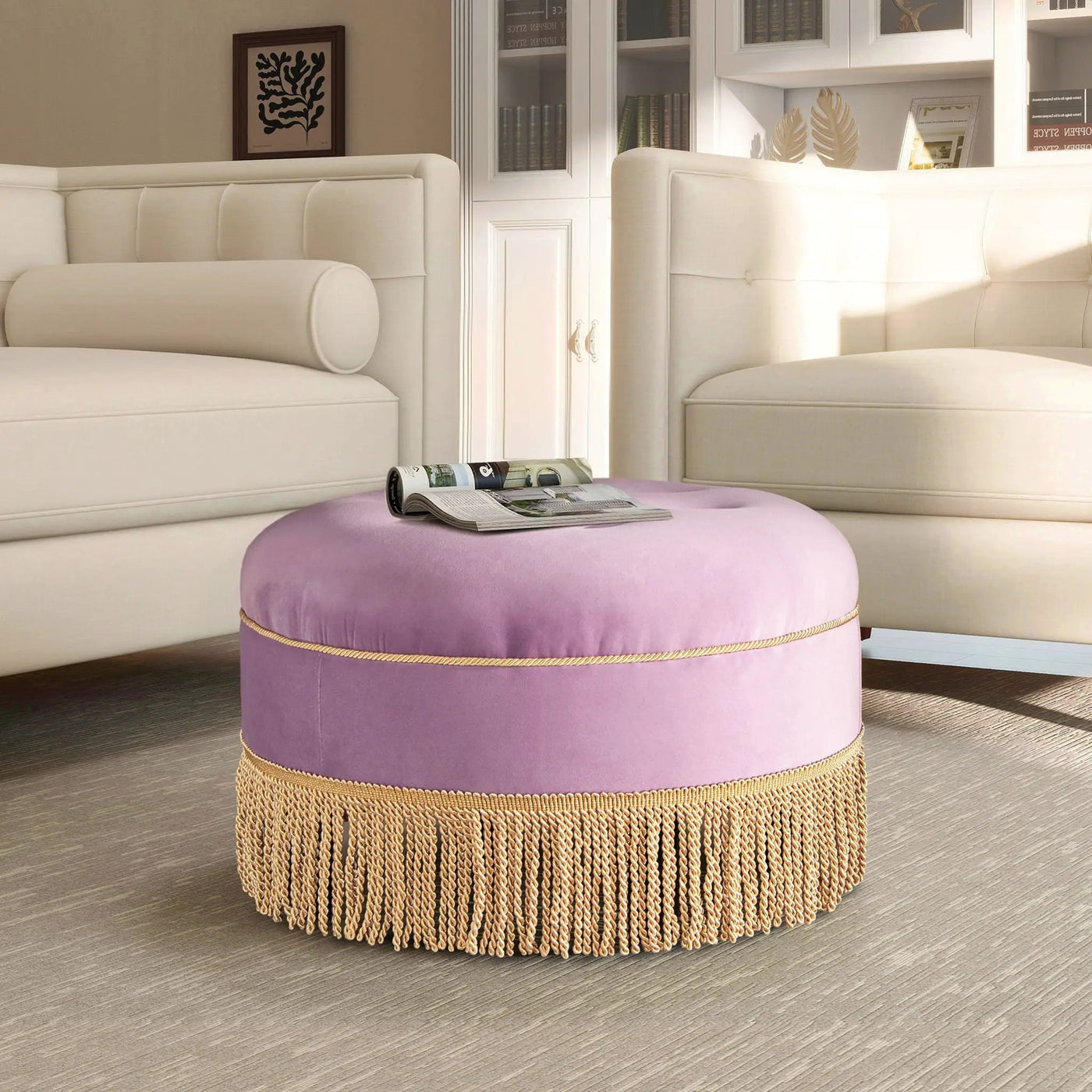 Yolanda - Round Upholstered Accent Ottoman by HouseOfZazla