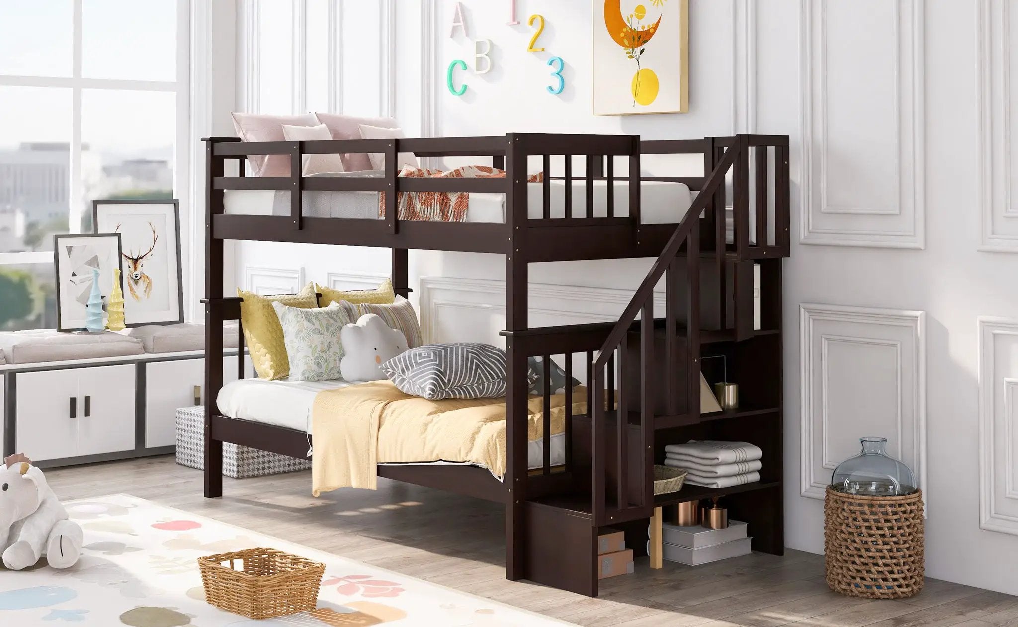Stairway Bunk Bed With Storage And Guard Rail For Bedroom by HouseOfZazla