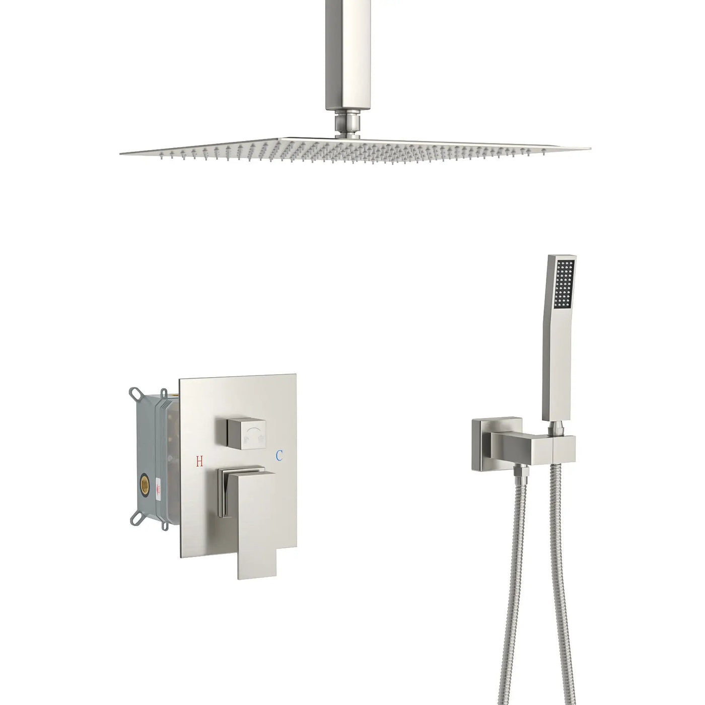Dual Shower Head System With 12" Square Rain Shower And Rough In Valve by HouseOfZazla