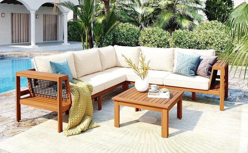 GO 4 Pieces Outdoor Acacia Wood Sofa Set with Coffee Table by HouseOfZazla